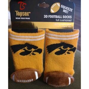 Iowa Hawkeyes Topsox 3D Football Squeaker Infant Socks 0-6 months NCAA NWT